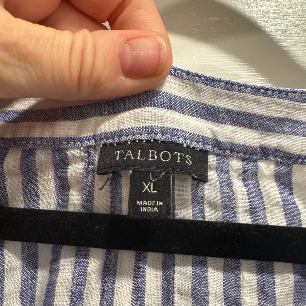Talbots 100% Linen Blue Stripe Shirt XL Nautical Preppy Summer Spring Vacation - Picture 11 of 12